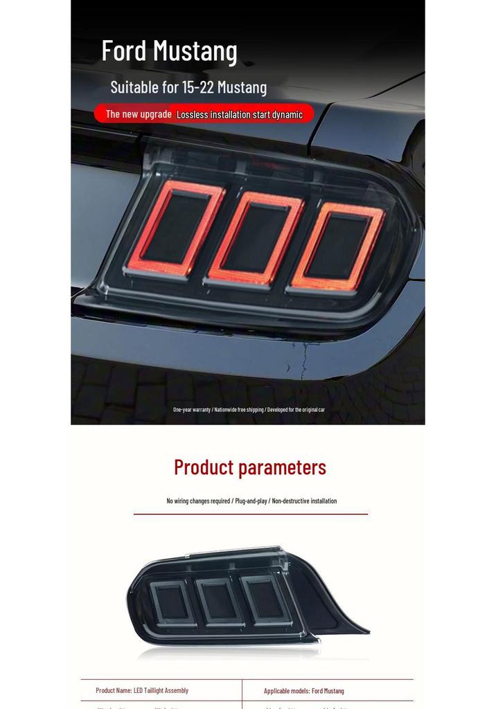 LED Taillight Assembly with Flowing Turn Signals for 15-22 Ford Mustang