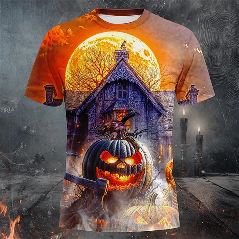 Halloween horror pumpkin 3D printed fashionable men's T-shirt 2025 new daily outdoor sports party quick drying breathable street clothing
