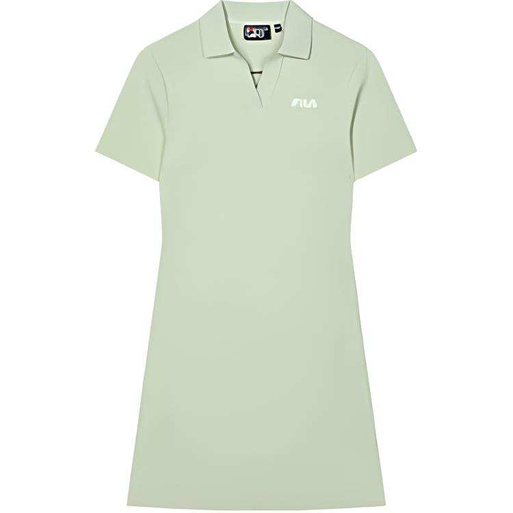 FILA Heritage Basketball Letter Print Soft Comfortable Casual Polo Dress Women dresses Light-Green F11W428317FLG