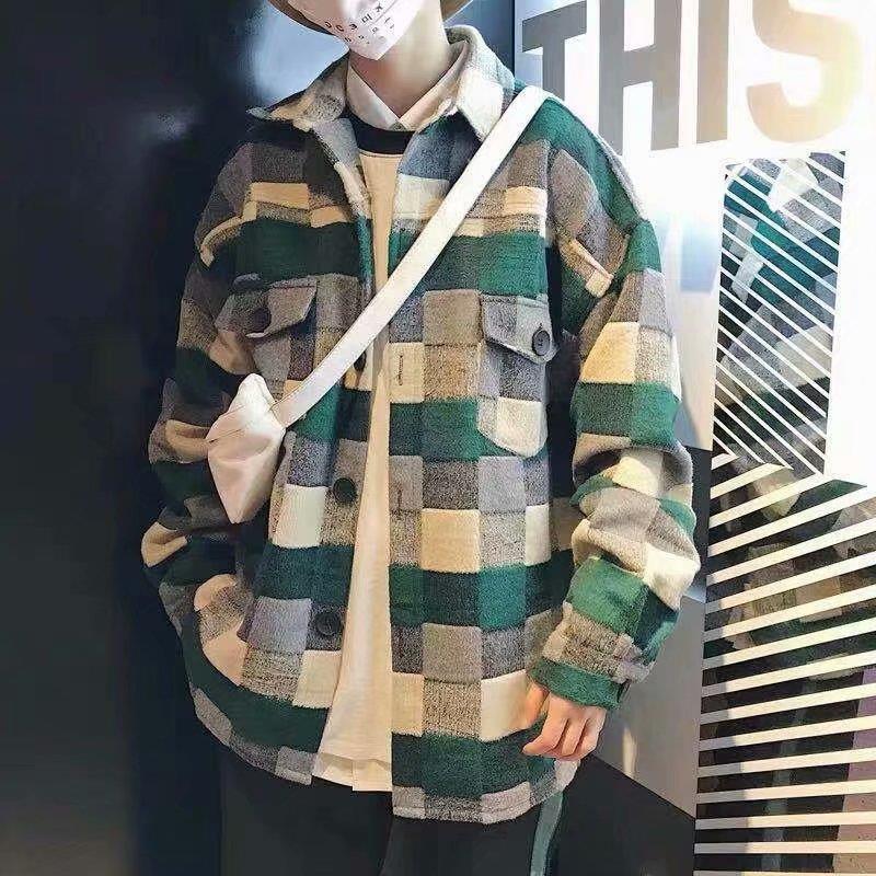 Men's Korean Plaid Woolen Coat - Autumn/Winter Casual British Lapel Windbreaker