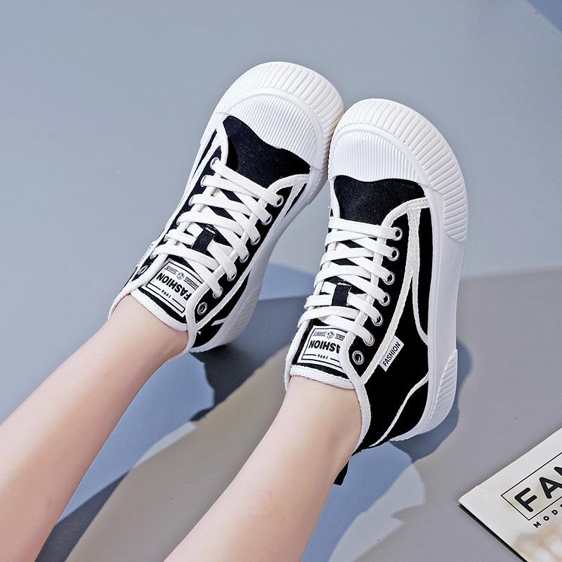 Spring new ins breathable canvas shoes high-top casual board shoes platform muffin shoes