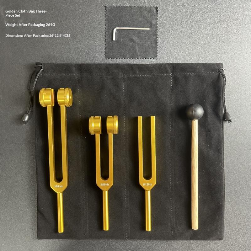 Juego de Diapasones 128Hz 256Hz 512Hz Con Martillo y Bolsa, Instrumentos Profesionales de Terapia de Sonido Para Sanación, Chakra, Yoga