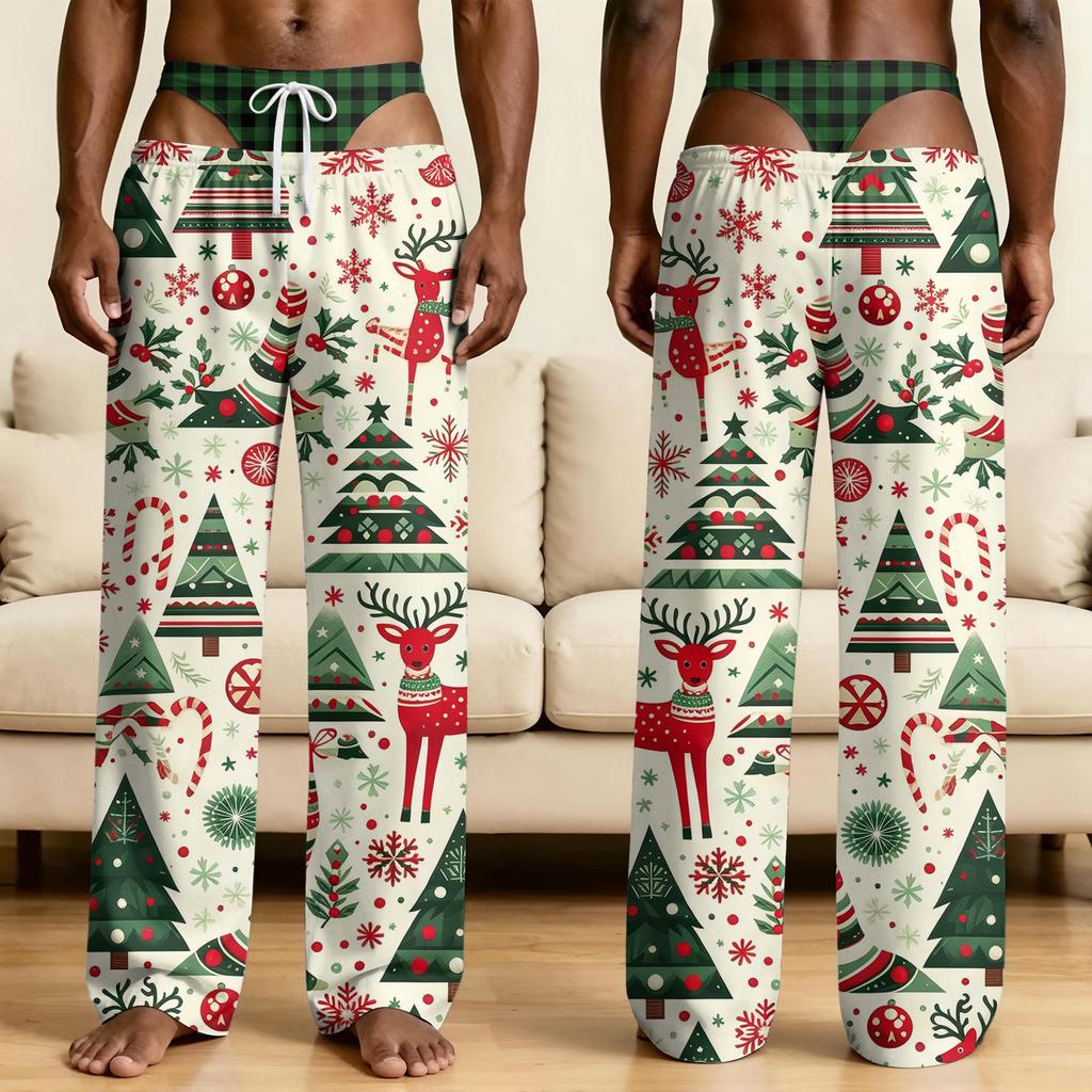 Men's Funny Sleep Pants with Fake Underwear Print Halloween Novelty Pajama Pants