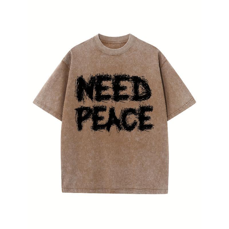 

Men s Vintage Streetwear T-Shirt with NEED PEACE Lettering, Washed Cotton Short Sleeve Crew Neck Casual Top, Loose Fit for Summer Outdoor Wear 5XL дубильна кора