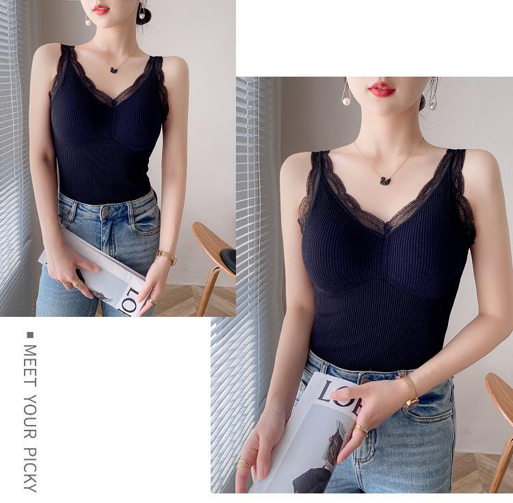 Women's Fleece-Lined Slim-Fit Lace Camisole with Chest Pads - Warm Vest