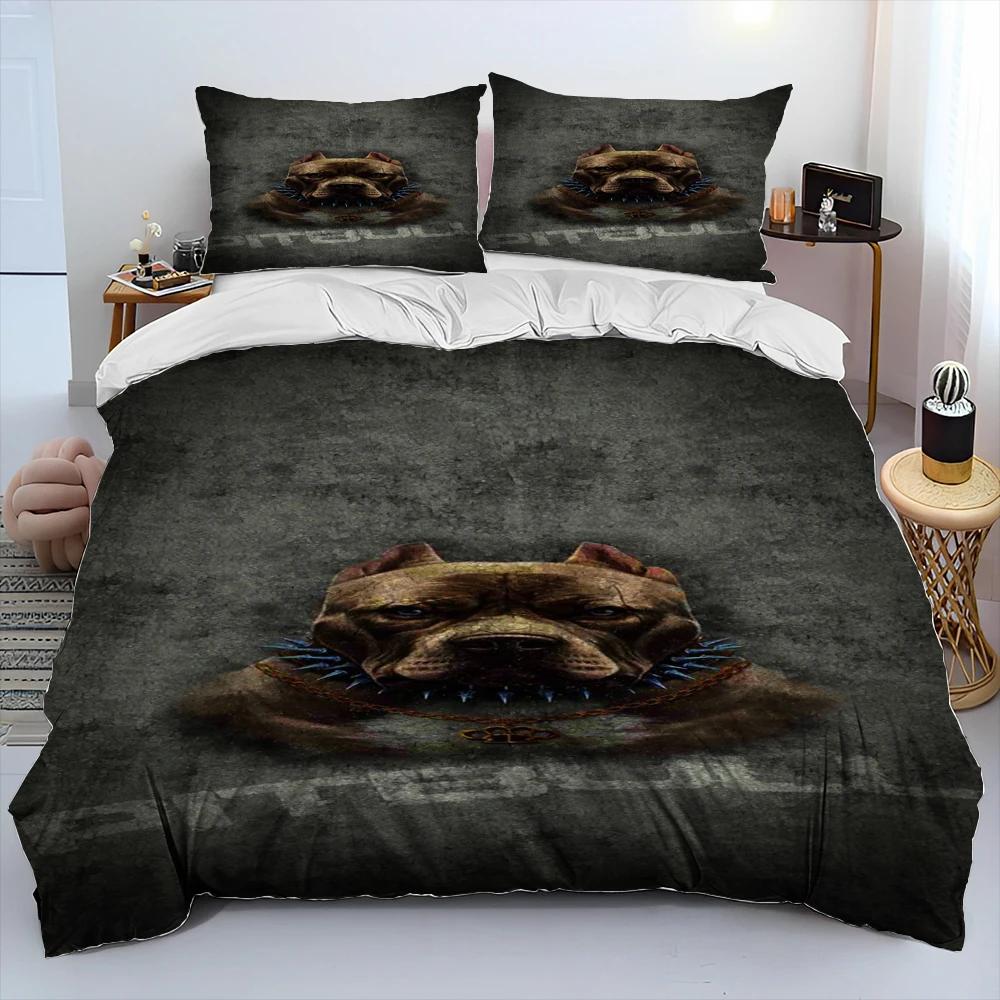 Kreskówkowy pies pitbull, zestaw pościeli z kołdrą, poszwa na kołdrę, poszewka na poduszkę, zestaw pościeli w rozmiarze king, queen dla dorosłych i dzieci
