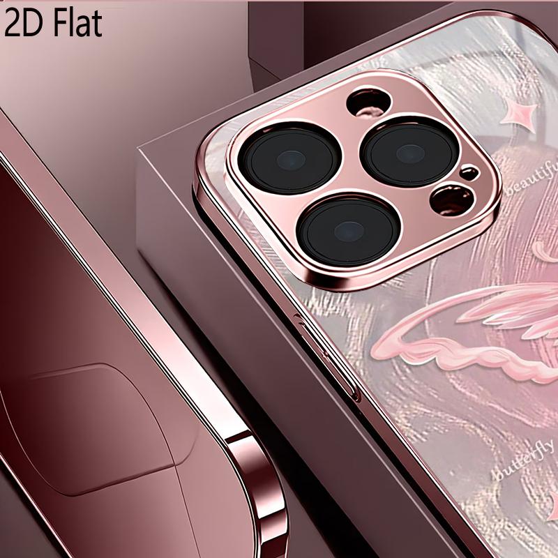 Pink Butterfly 2DFlat For iPhone17 18 16 15 14 13 12 11 Pro Max XS XR 8 7Plus Phone Cover Shockproof Protective Back Cover
