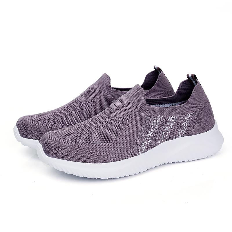 Fashion Women's Slip-On Flat Bottom Shoes Breathable Mesh Upper Cross-Border Knitted Casual Footwear Low Heel Non-Slip Comfortable