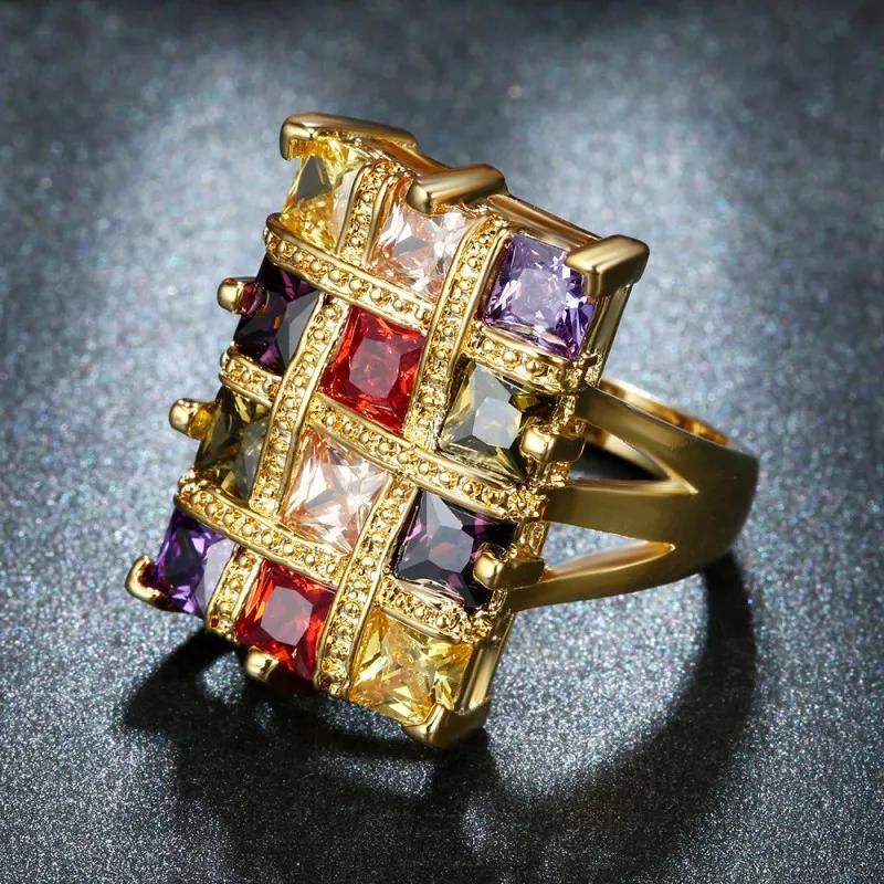 New Square Colour Crystal Big Rings For Women Zircon Ring Female Geometric Large Wedding Ring