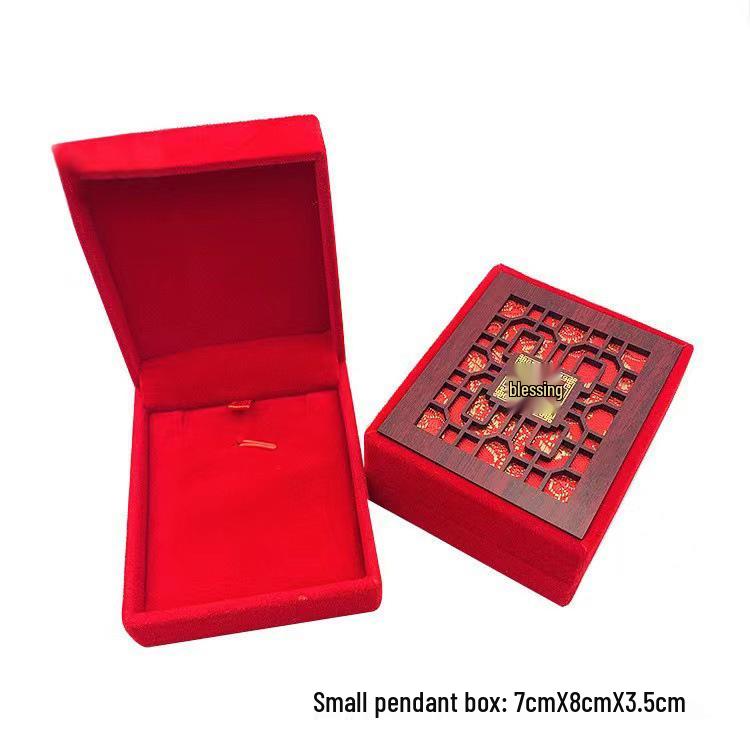 Jade Ware Hollow 'Fu' Character Pendant Box - Red Velvet Jewelry Box