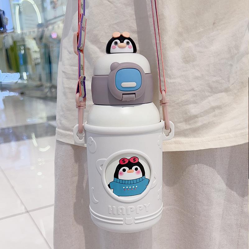 New children s thermal insulation water cup high value 316 stainless steel cartoon animal doll straw water cup gift 500ml