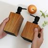 Walnut Texture Pump Bottle Long-Lasting Resin Refillable Shampoo Bottle Square Lotion Dispenser Elegant Design Bathroom
