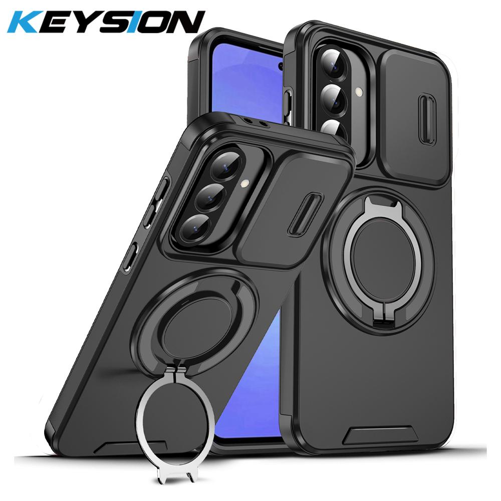 KEYSION 360° Ring Stand Phone Case for Samsung A56 5G A36 A26 5G Slide Camera Protection Magnetic Shockproof Cover for Galaxy A16 4G 5G