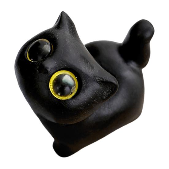 Mini Cat Figurine Hand-carved Wooden Cat Statue Collectible Polished Miniature