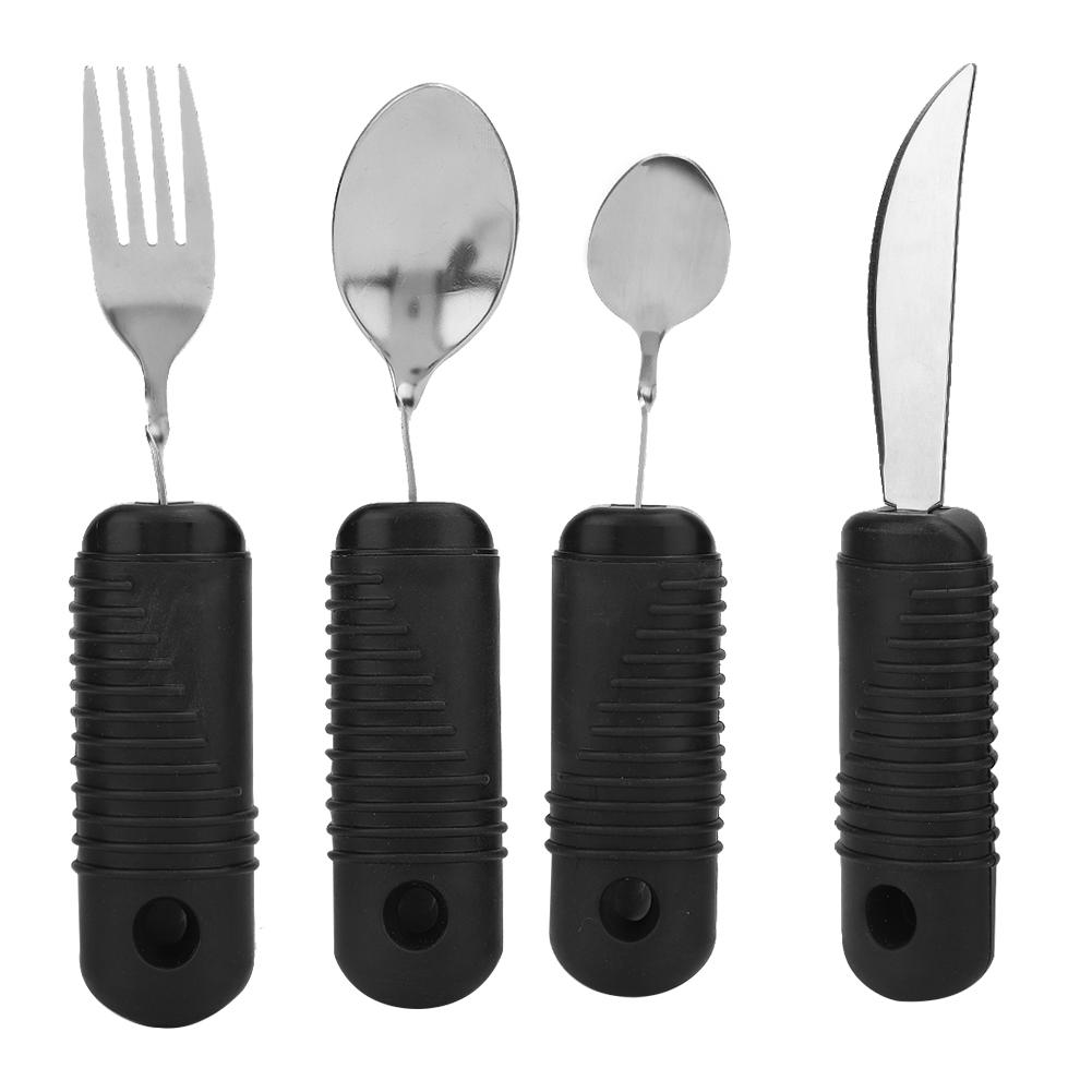 

4 шт. нескользящая посуда утолщенная ручка металлические столовые приборы утяжеленные столовые приборы для пожилых людей