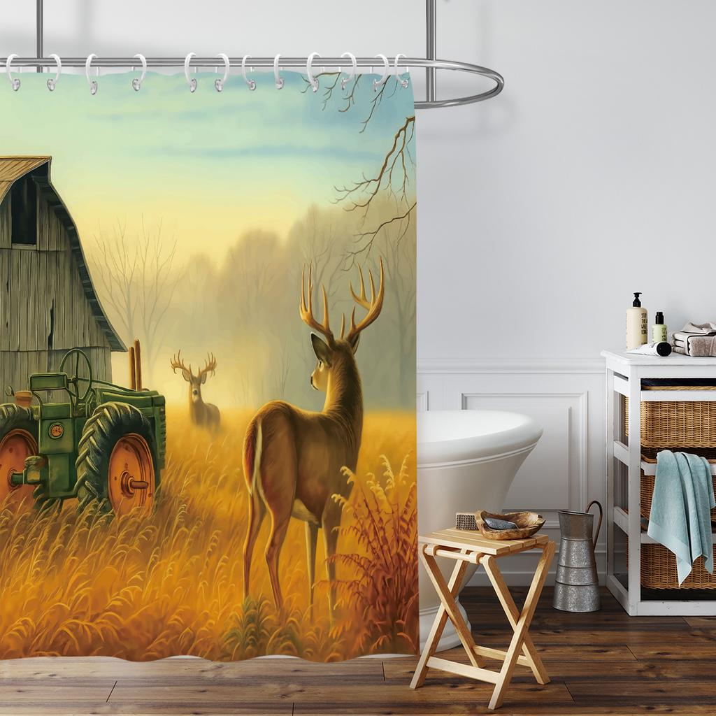 1 Stück Bauernhof Elch Gedruckt Wasserdicht Duschvorhang Badezimmer Trennvorhang Schutz Privatsphäre Mehrere Größen Einfache Installation