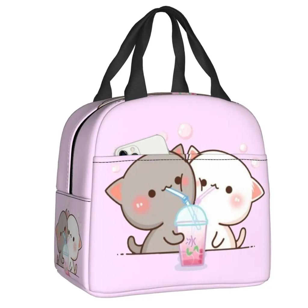 Cartoon Mochi Katze Peach Und Goma Brotdose Frauen Wiederverwendbar Auslaufsicher Kühlbox Thermisch Essen Isoliert Lunchtasche Kinder Schule Kinder