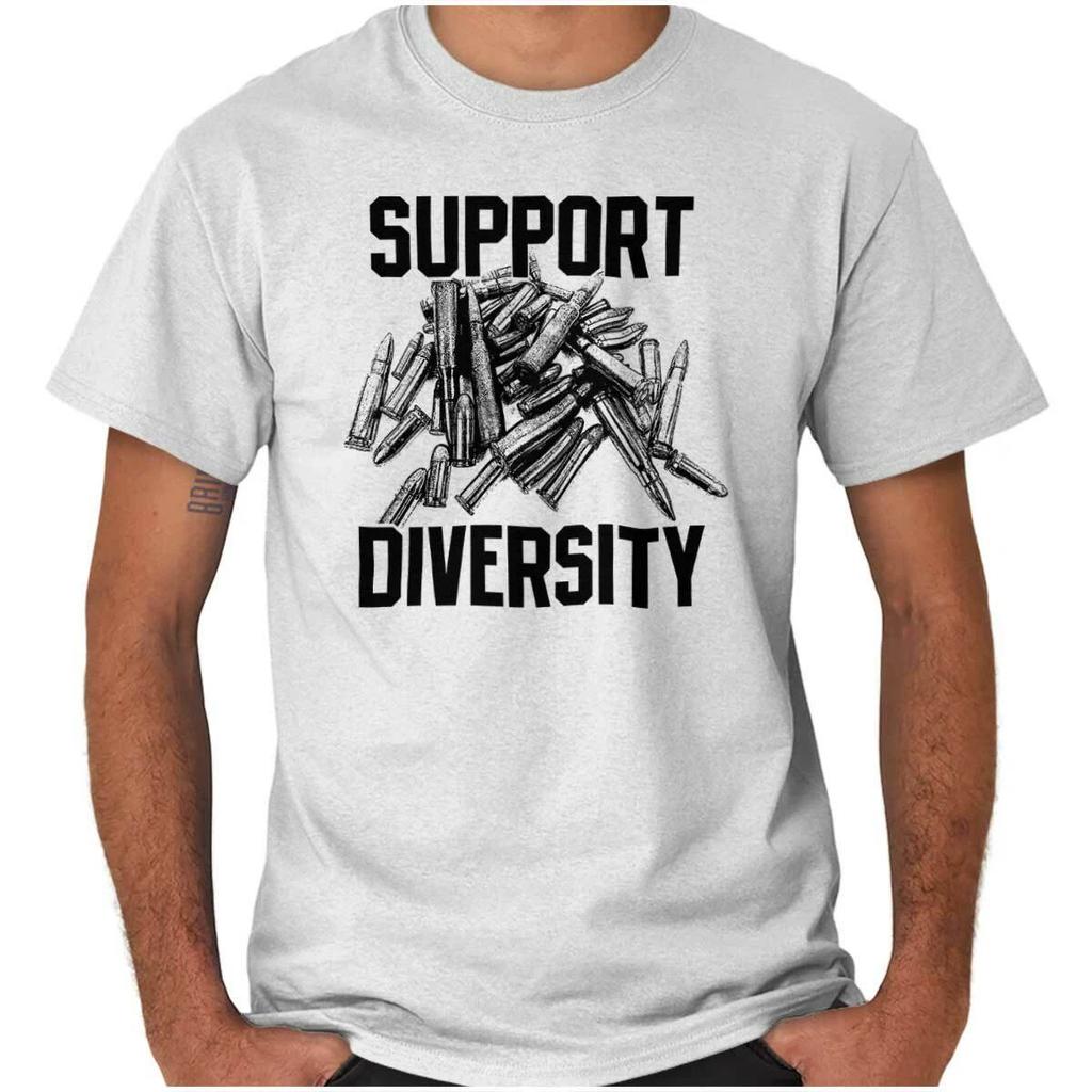 Support Diversity Bullet Gun Rights Hunting Womens or Mens Crewneck 100% Cotton T-shirt Mens Tees Top Tee