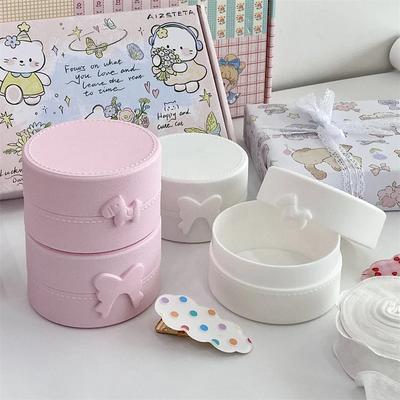 1 st INS Söt Macaron Rosett Rund Förvaringslåda Kawaii Flickor Smycken Hårnålar Dammtät Låda Resa Bärbar Liten Diverse Förvarare