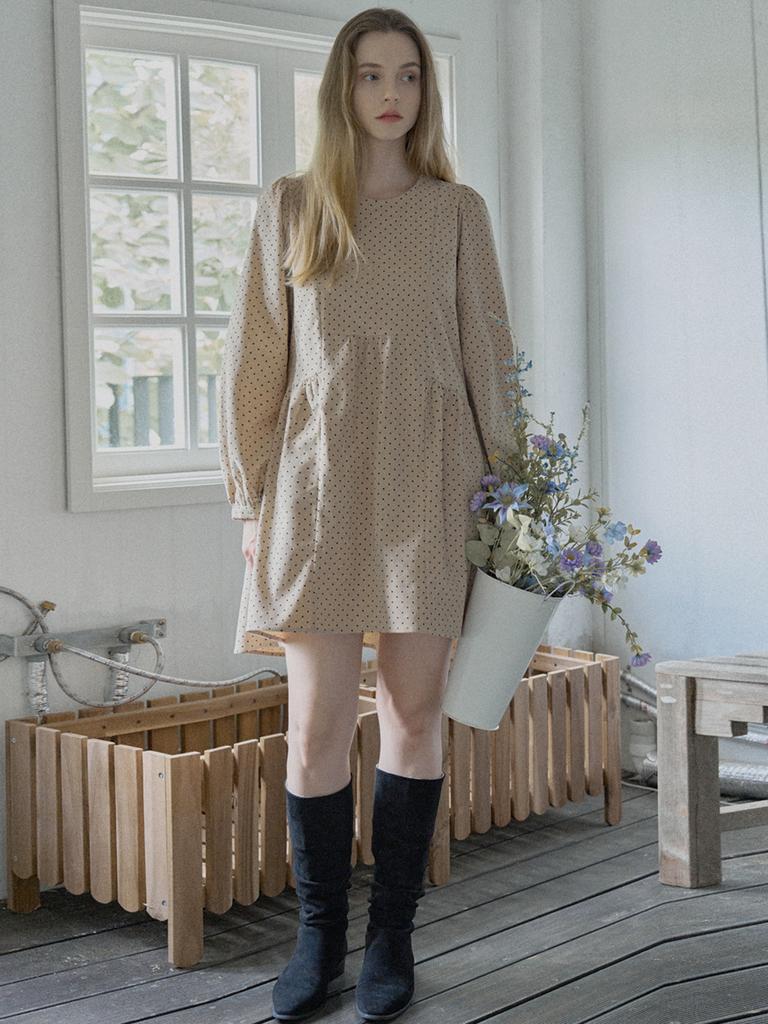 Avang Dot Corduroy Mini Dress - Beige