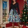 Women's Fashion Round Casual Slim Fit Christmas Print Large Swing Long Sleeve Dress