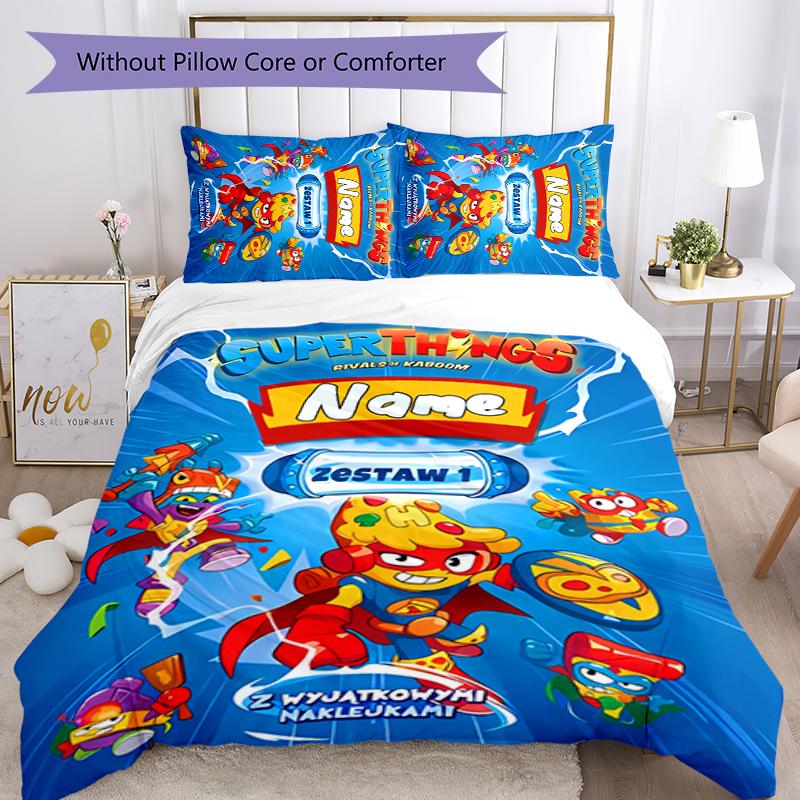 3pcs Custom Name SuperZings Bedding Set Duvet Cover Closure Includes 1 Duvet Cover & 2 Pillowcases for All Seasons Bedroom Decor
