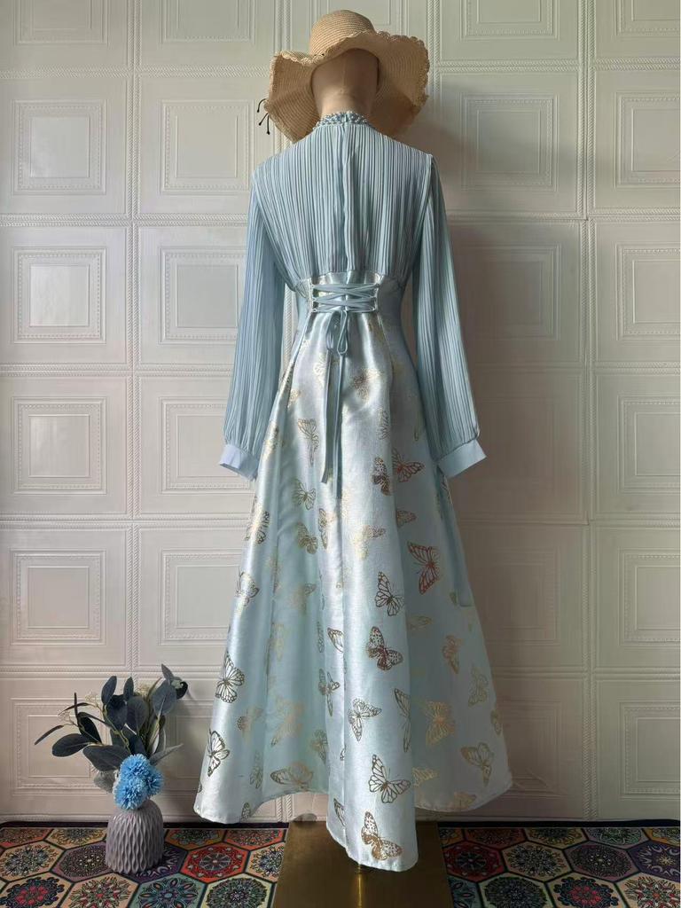 2025 Spring Elegant Long Sleeve Gold-Stamped Romantic Dress for Women