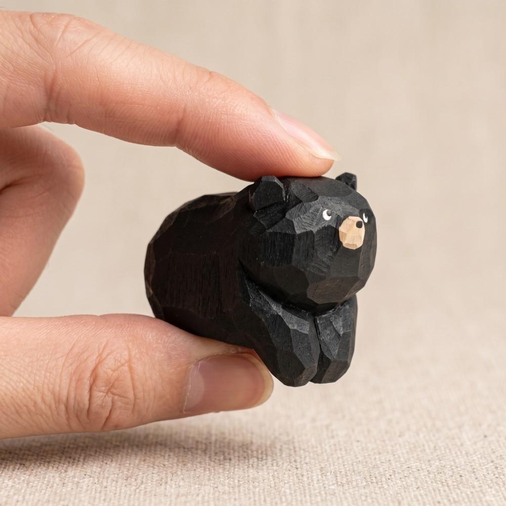 Cute Bear Desktop Ornament Miniature Mini Bear Statue Desk Companion Wooden Bear Figurines Office