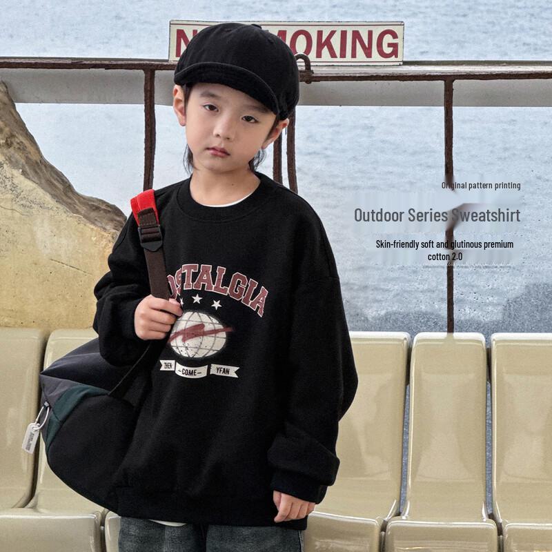 Boy s Retro Letter Print Long Sleeve Sweatshirt 110