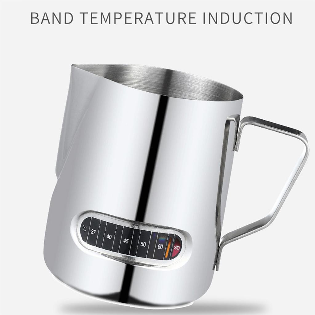 12 20oz Milk Frothing Pitcher with Temperature Display Stainless Steel Milk Frother Pitcher Jug Cup for Latte Art