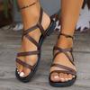 Women's Fashion Roman Gladiator Sandals Flat Cross-Strap Elastic Band Beach Sandals for Wide Feet Plus Size