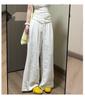 Women's Korean Style Loose Wide-Leg White Pants, Spring 2026 High-Waisted Straight-Leg Design