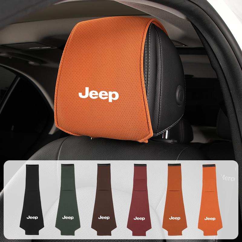 Car Logo Headrest Cover Leather Storage Neck Pillow Case Accessories For Jeep Renegade Compass Grand-Cherokee Wrangler-JK ALW1