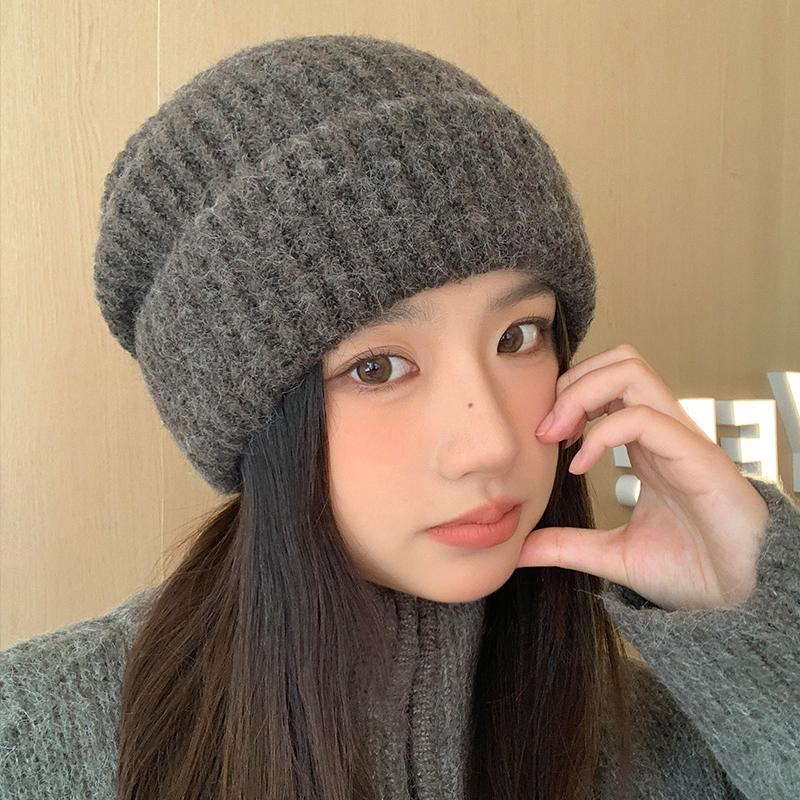 Wool Hat Women's Autumn and Winter Loose Warm Stacking Hat Knitted Ear Protection Hat