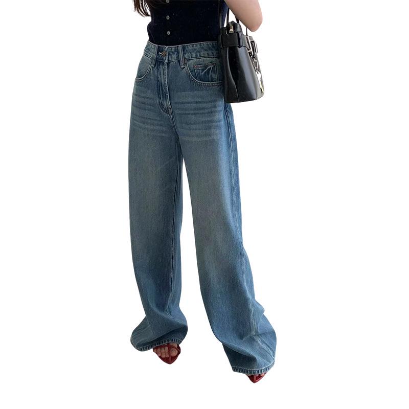 Europäische & Amerikanische Damen High Waist Wide Leg Jeans: Schlankmachend, Gerades Bein, Bodenlang, Vielseitige Freizeit-Hose.