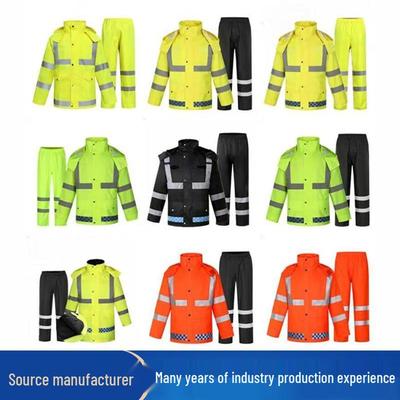 Fluorescent Reflective Raincoat and Pants Set for Traffic Safety and Rescue