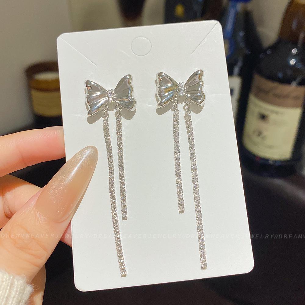 925 Sterling Silver Full Diamond Tassel Earrings – High-End European & American Style, Super Shiny, Luxurious Ear Jewelry for Women.