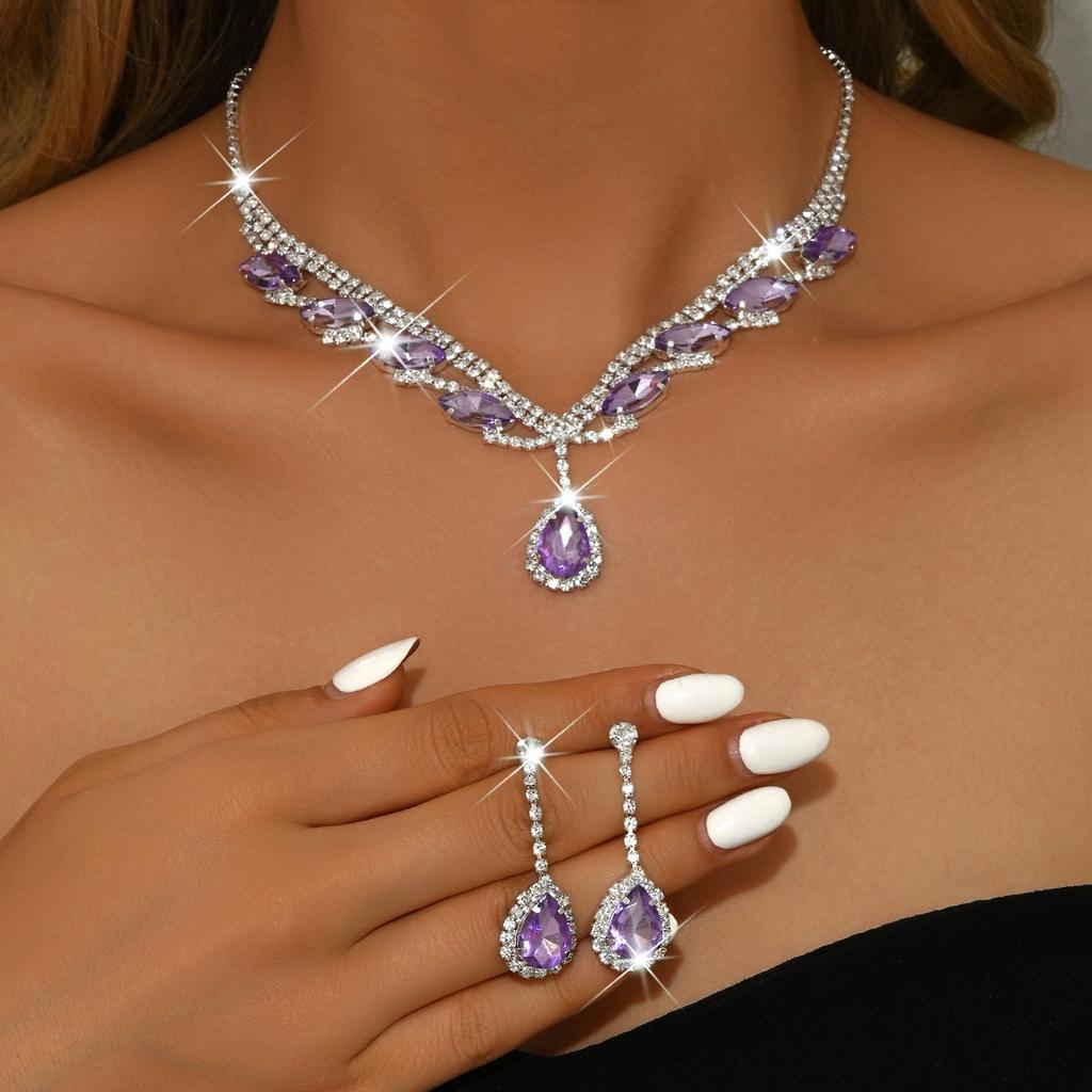 2025 New Simple Design Colorful Shiny Necklace Earring Set Suitable For Bridal Wedding Dinners Party Gifts