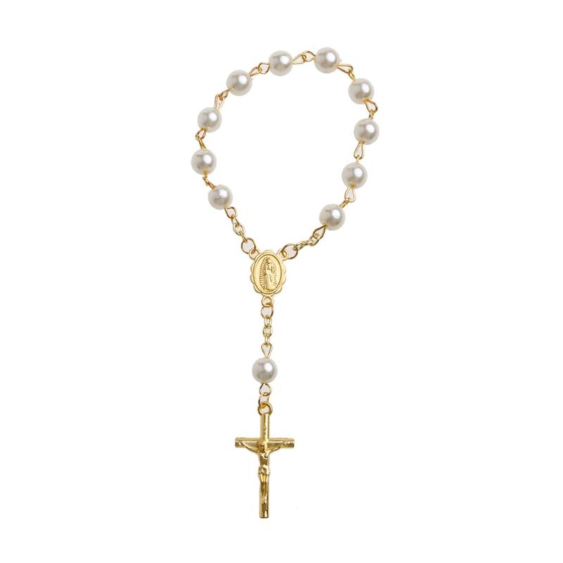 NIEUW Katholiek Kruis Vingerketting Mini Rozenkrans Vinger Doop Rozenkransen Nep Parels Armband voor Doopsuiker Doop
