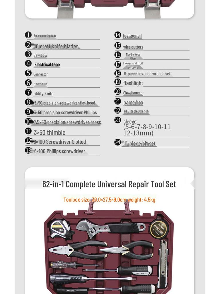 Ruide Household Tool Set: Complete Maintenance Kit with Screwdrivers, Pliers, and More.