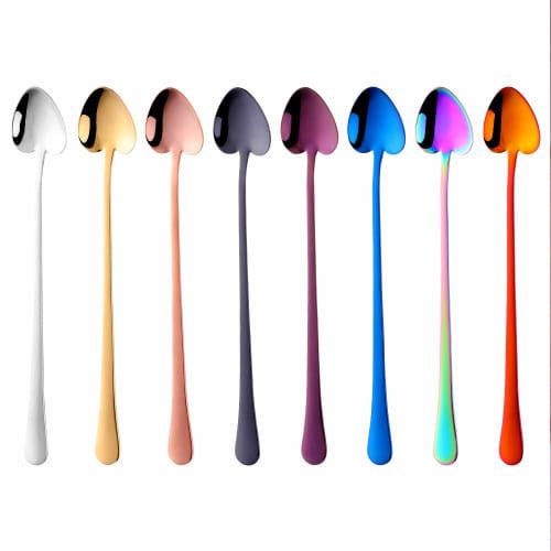 Buyer Star Long Parfait Spoons, Set of 8, 8 Colors, Stylish Heart-Shaped Spoons, Made of 18/8 Stainless Steel with a Titanium Finish, Durable and Long