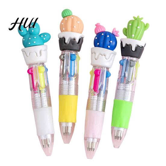 Unique Design Ballpoint Pen 4Pcs Christmas Pens with Fun Toppers 4 Colors Click Novelty Stationery Supplies Retractable Writing for School Students
