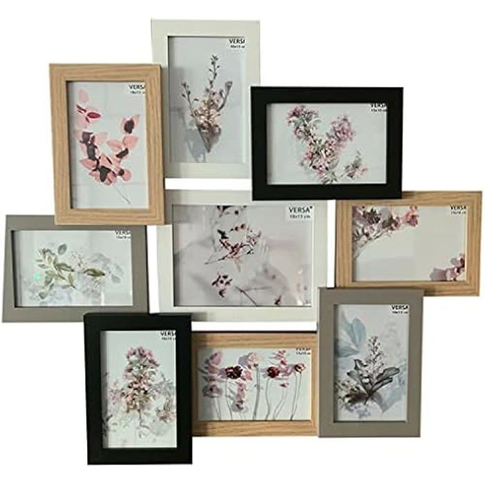 Cadre Photo Multiple - VERSA - 9 Ventanas - Blanc - Bois - Contemporain - Design