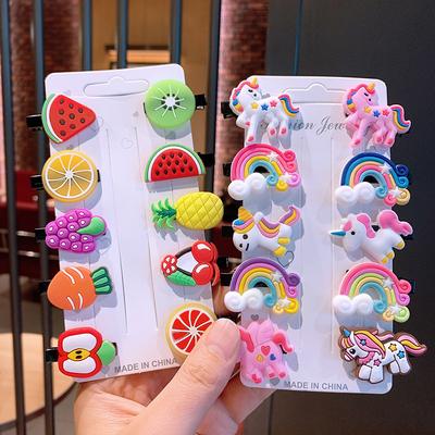 10Pcs/set New Cream Ice Cream Children's Cartoon Hairpin Korean Cute Fruit Headgear Rainbow Princess Bangs Clip Hair Accessories