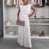 Conjunto de Top Blanco sin Mangas para Mujer con Pantalones Palazzo de Pierna Ancha Plisados, Atuendo de Moda de Dos Piezas
