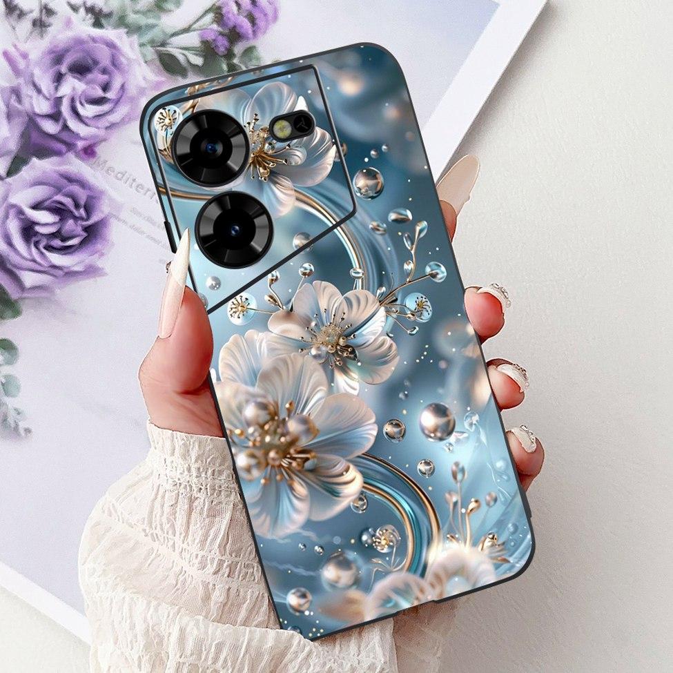 Cover For Tecno Pova 5 Case LH7n Silicone Cute Cat Fashion Flowers Luxury Painted Casing For Techno Pova 5 Phone Case Bumper