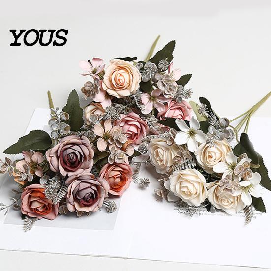 Soft Pastel Flowers Artificial Rose Bouquet for Wedding Bridal, Fake Photography Props Home Decoration And Props, Realistic Art Craft