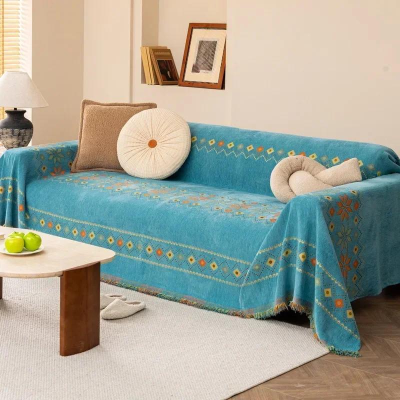 1PC Bohemia Sofa Blanket with Tassel Chenille Sofa Cover for Living Room Anti-dirty Universal Sofa Throw Blanket for Home Hotel