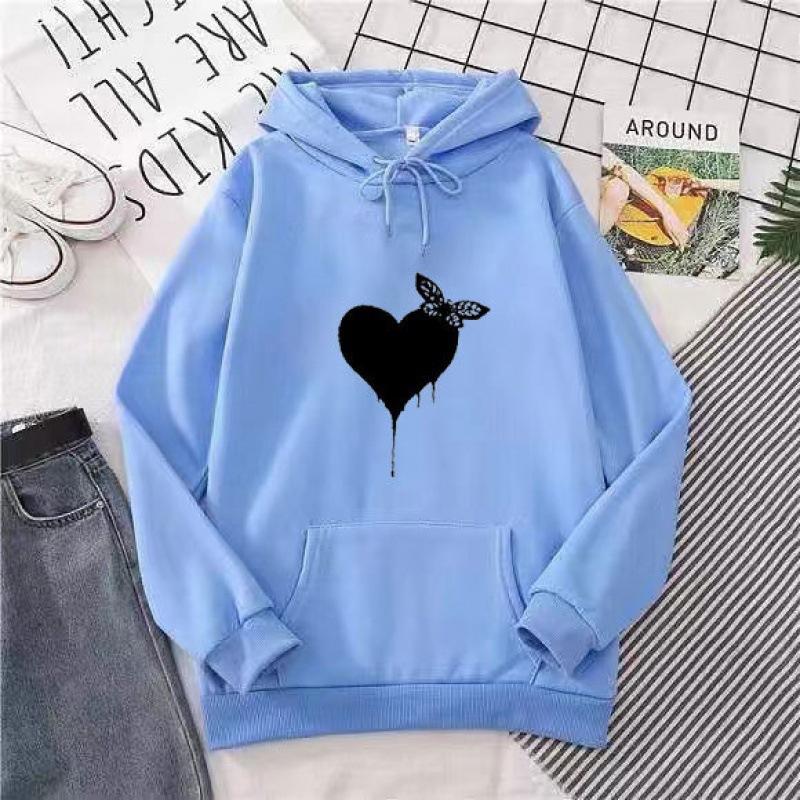 Large Size 2025 Autumn New Simple Love Hooded Jacket Men's and Women's Casual Versatile Velvet Long-sleeved Sweater