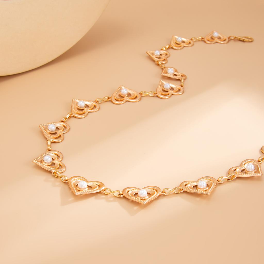 Fashion Imitation Pearl Love Waist Chain Waist Chain Sexy Geometric Metal Chain Body Chain